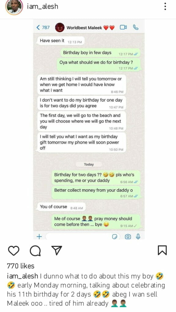Alesh Sanni's brother demands for two birthday parties