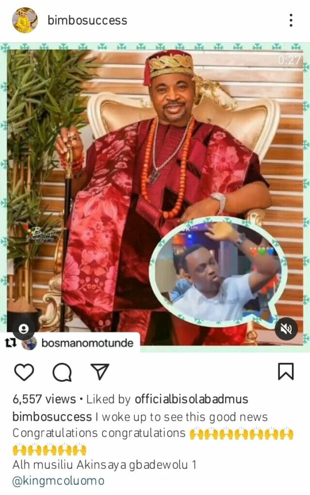 Bimbo Success celebrates MC Oluomo on his new appointment