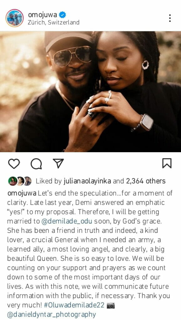 JJ Omojuwa is engaged