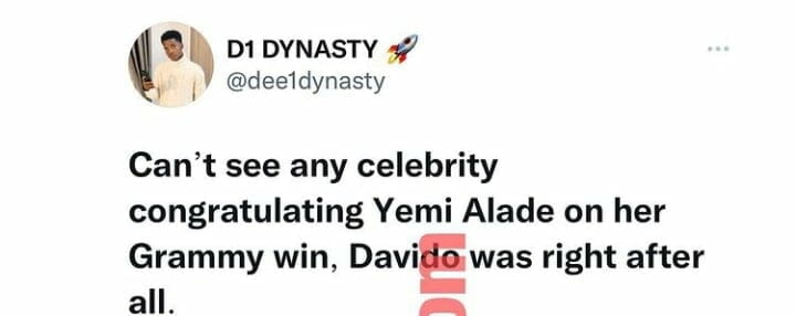 Twitter user slams celebrities for ignoring Yemi Alade Grammy win