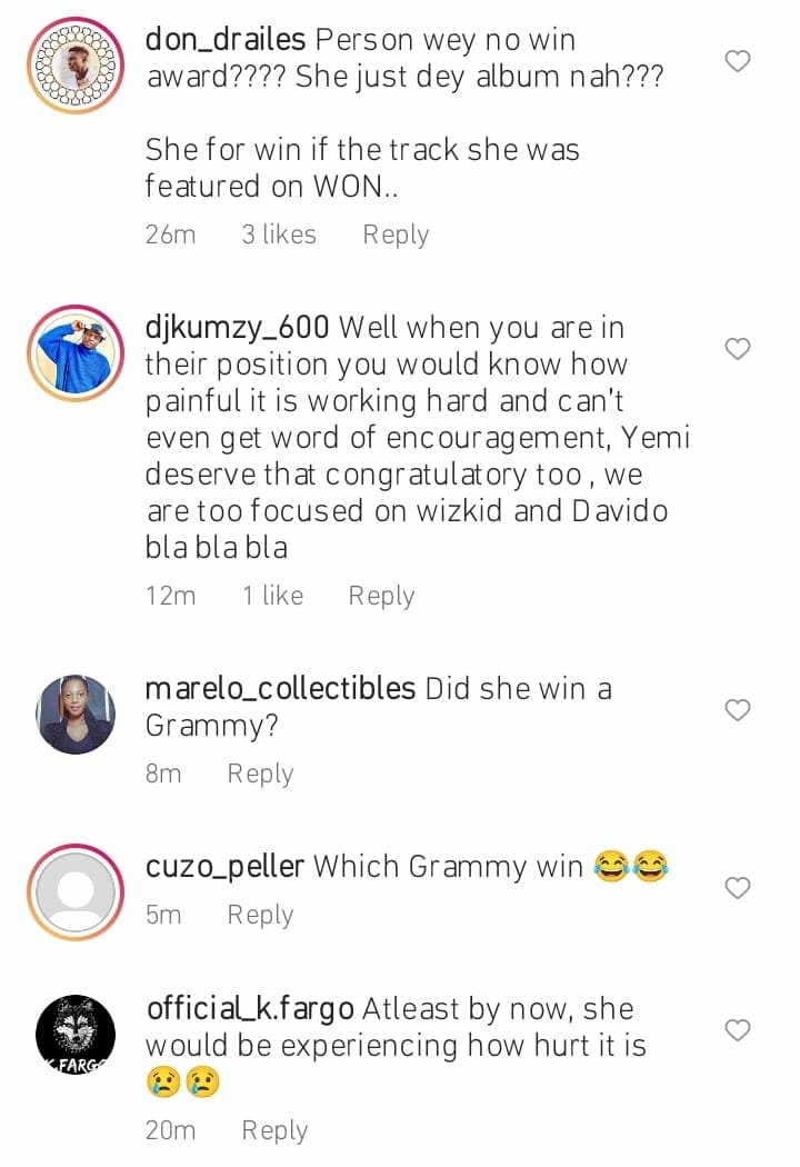Twitter user slams celebrities for ignoring Yemi Alade Grammy win