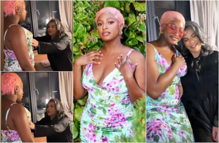 Nana Otedola covers her daughter DJ Cuppy's exposed cleavages