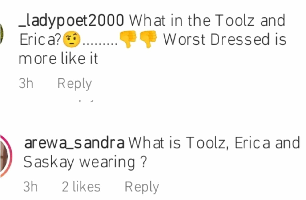 Nigerians criticize Erica, Saskay and Toolz outfit to RHOL premiere