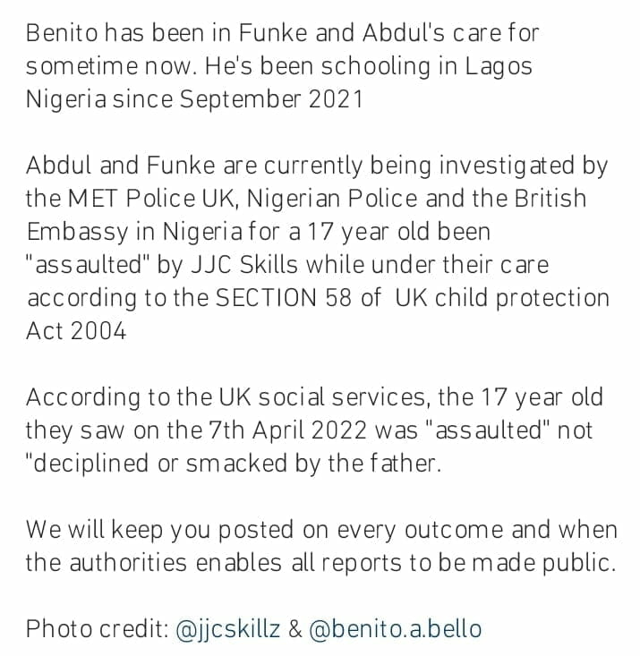 Funke Akindele, JJC Skillz involved with UK police for allegedly assaulting son, Benito (Details)