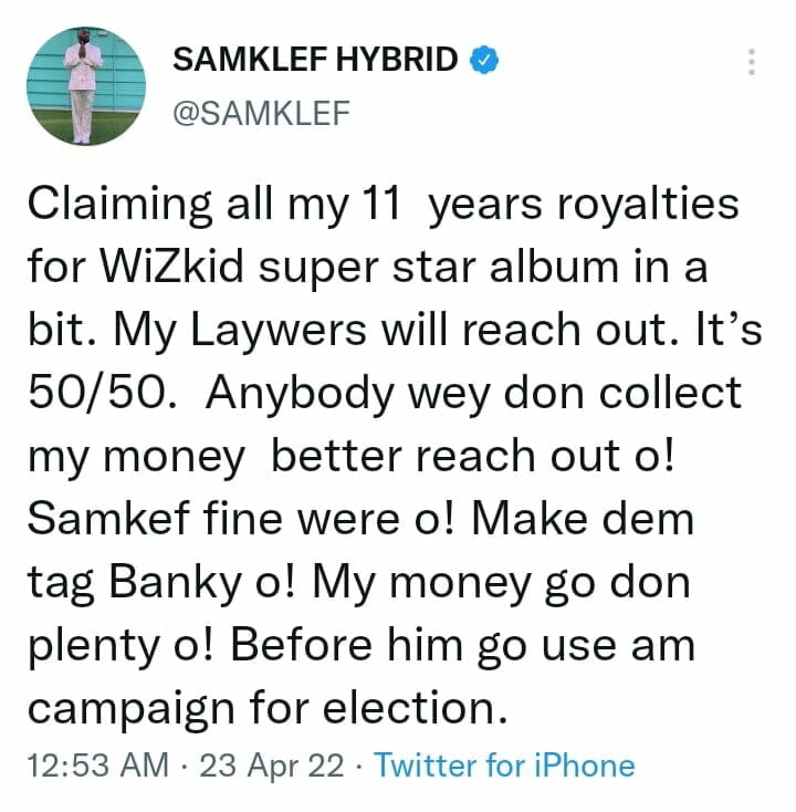 Samklef slams Banky W and Wizkid