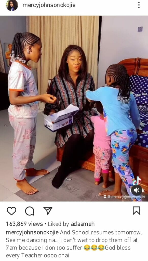 Mercy Johnson complains about her kids