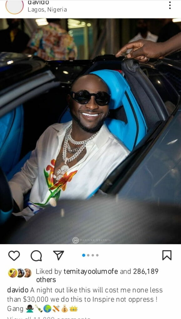 Davido brags about spending 17million in a night