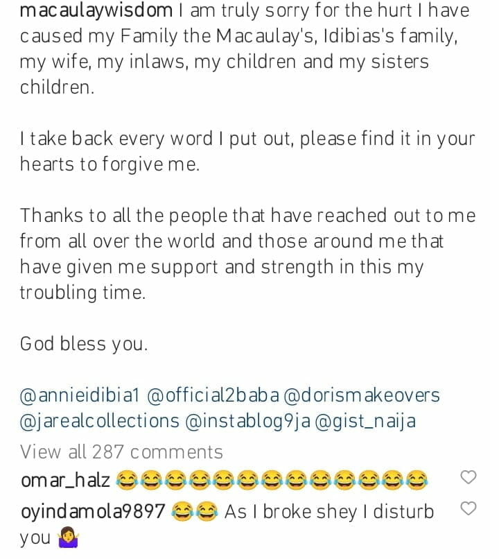 Annie Idibia brother apologises for calling her out online