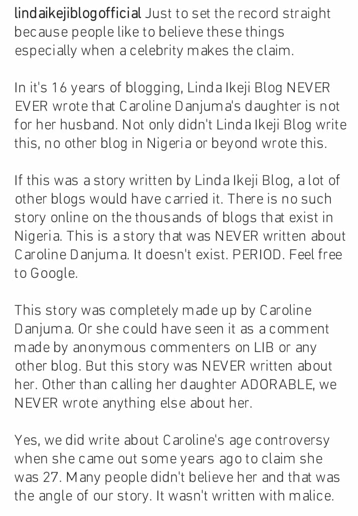 Linda Ikeji slams Caroline Hutchins