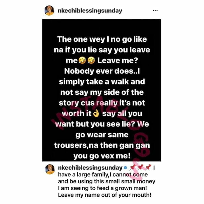 I dumped you because you are broke and sexually inactive” Nkechi Blessing blows hot at ex, Falegan