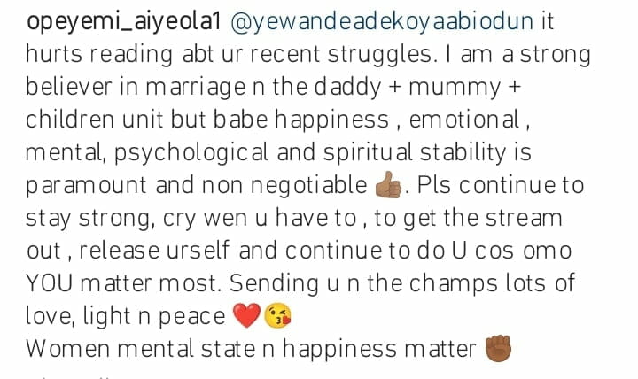 Opeyemi Aiyeola shows support for Yewande Adekoya