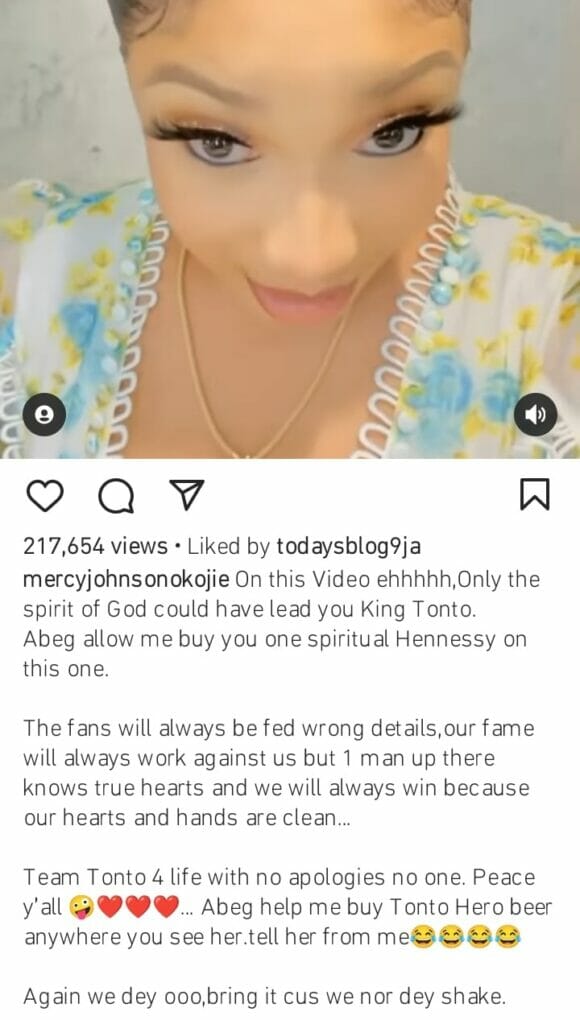Mercy Johnson hails Tonto Dikeh