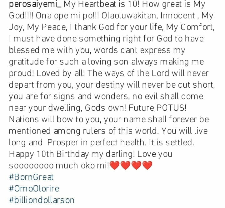 Pero Osaiyemi celebrates son's 10th birthday