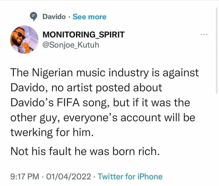 Davido complains about how artists hate him