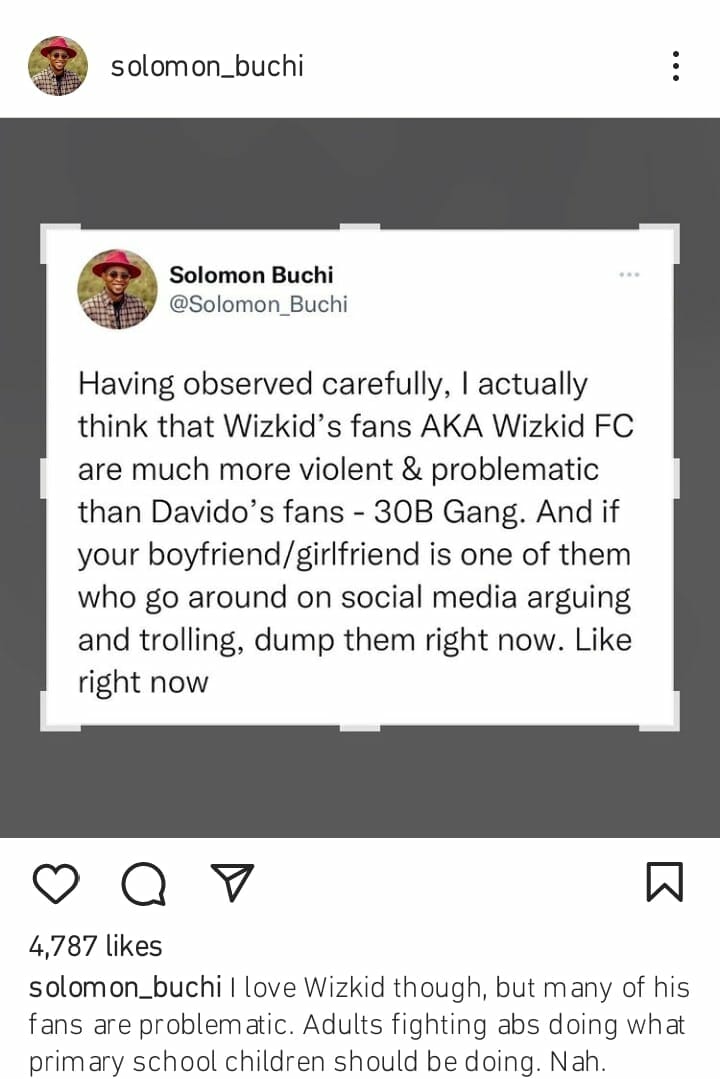 Solomon Buchi calls Wizkid's fans toxic