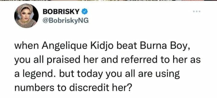 Bobrisky floors Nigerian for criticizing Angelique Kidjo