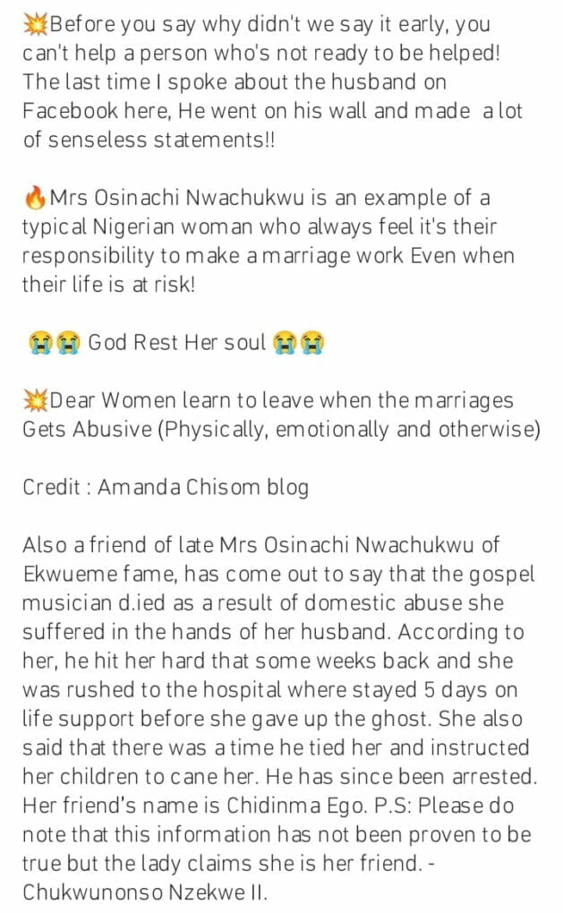 Osinachi's producer speaks out