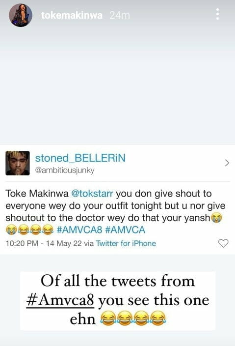 Toke Makinwa reacts to butt comment