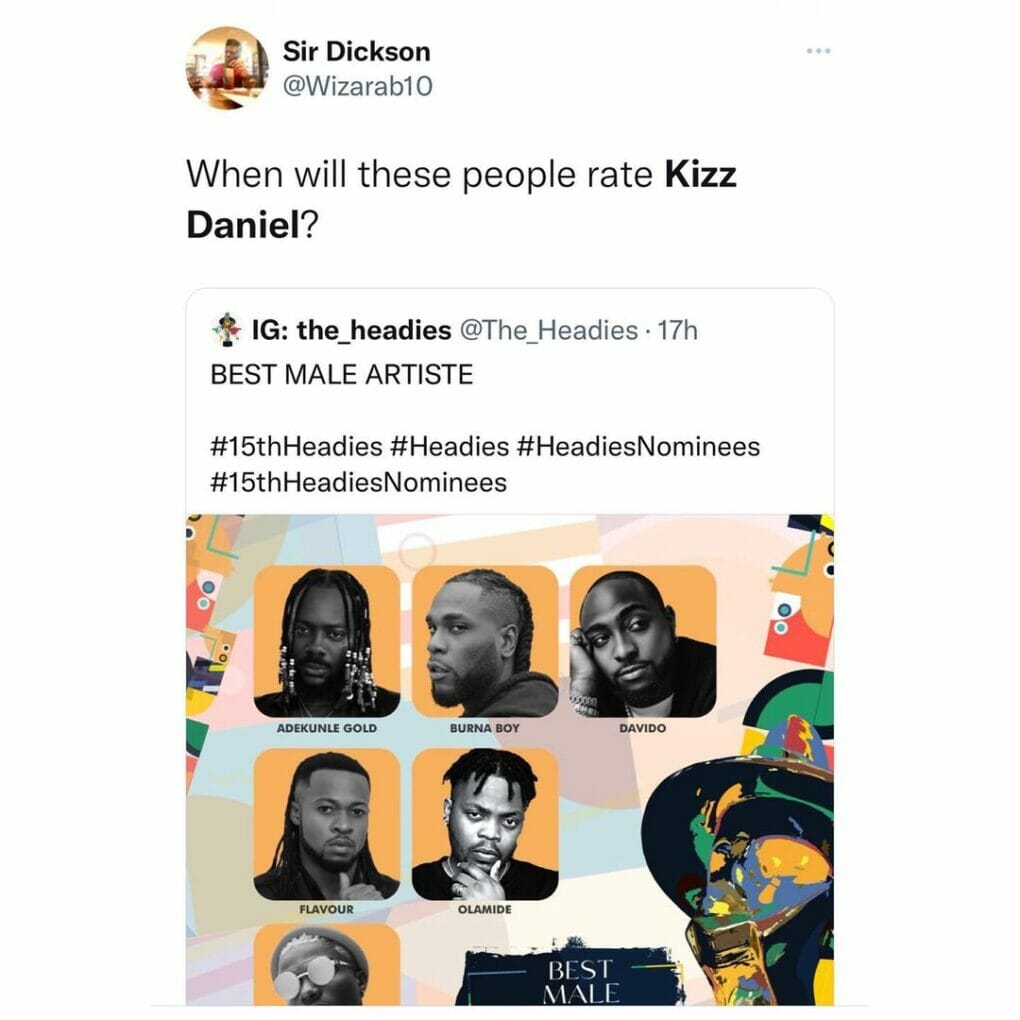Headies Organizers called out over Kizz Daniel