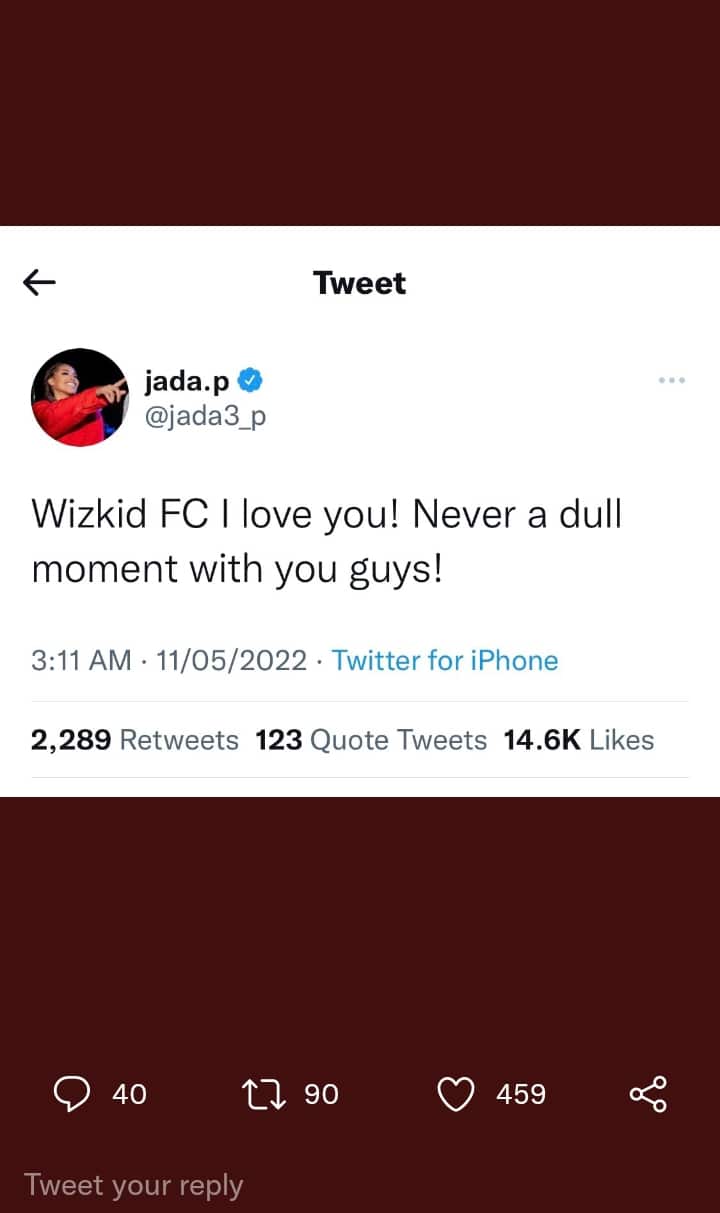 Jada Pallock hails Wizkid FC