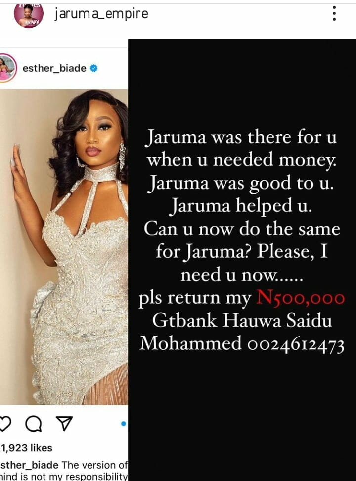 Jaruma calls for a refund for her money