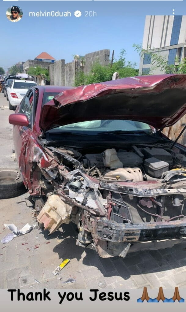 Melvin Oduah survives accident