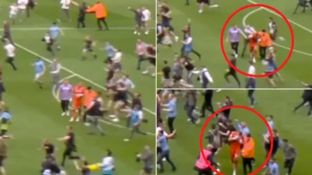 Shocking footage shows the moment Aston Villa goalkeeper was attacked after EPL clash against Manchester City