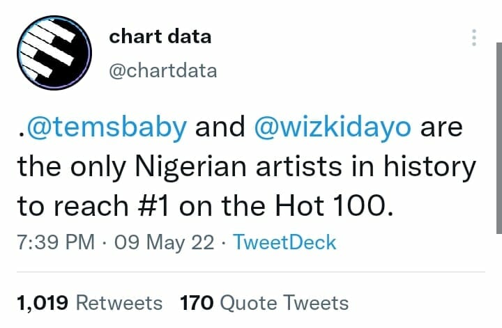 Tems and Wizkid hit number 1 on Hot 100