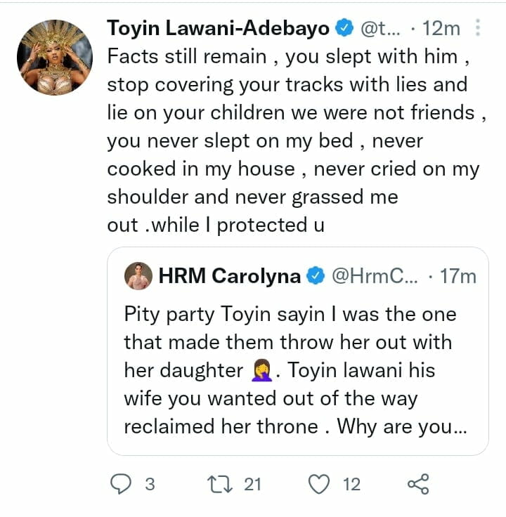 Toyin Lawani and Caroline Danjuma fight dirty
