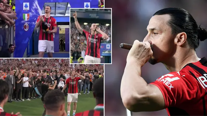 Watch moment Zlatan Ibrahimovic celebrated AC Milan's title win with cigar and champagne on the pitch
