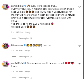 Annie Idibia reacts after Adesua Etomi dumped wigs for cornrows, braids at public functions