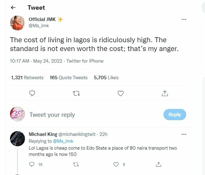 JMK on cost of living in Lagos