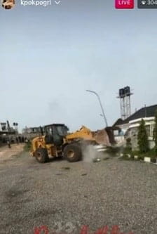 Tonto Dikeh’s ex lover Kpokpogri cries out in pain as he watches the demolition of his property