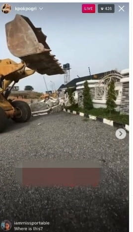 Tonto Dikeh’s ex lover Kpokpogri cries out in pain as he watches the demolition of his property
