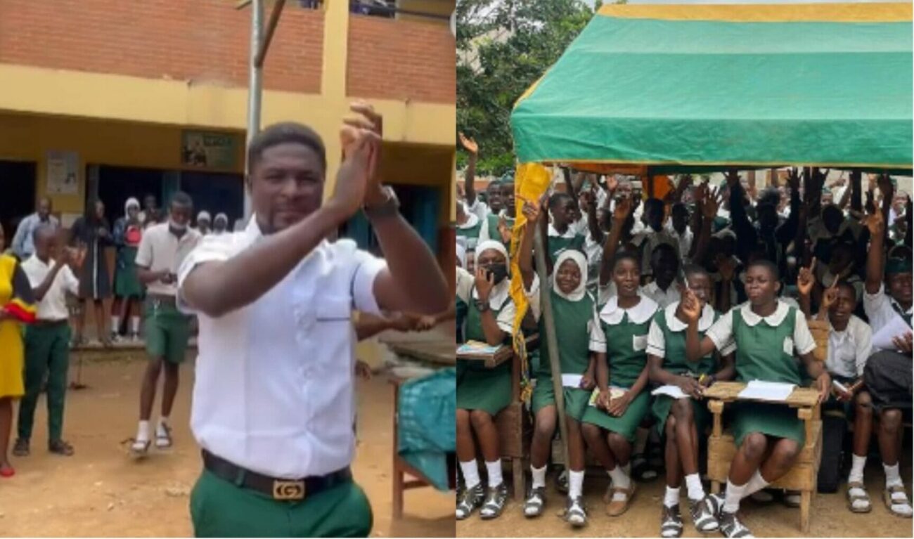 Adeniyi Johnson storms Lagos school in uniform