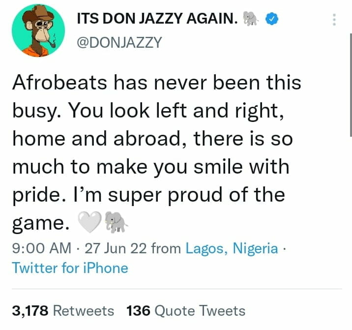 Don Jazzy is proud of Afrobeats