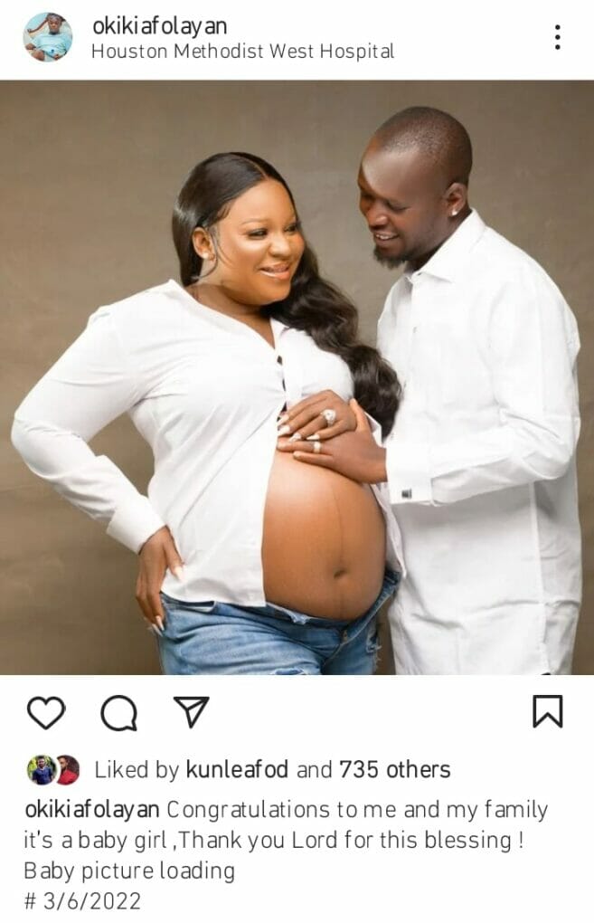 Actress Bimbo Afolayan and husband, Okiki welcome first child in the US