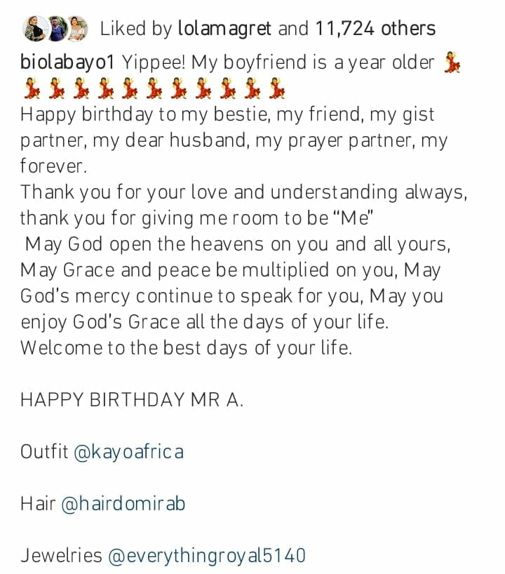 Biola Bayo celebrates husband