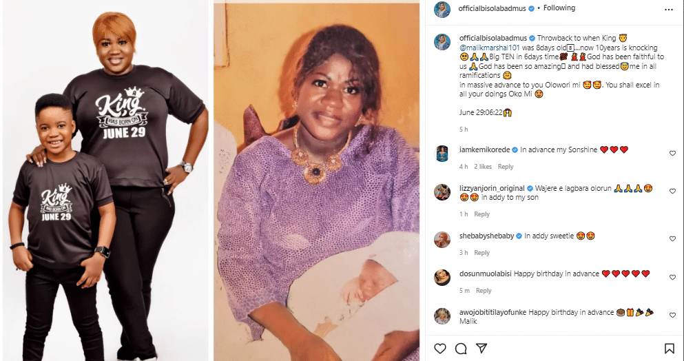 Lizzy Anjorin reacts after KWAM 1 shuns son with Actress Bisola Badmus