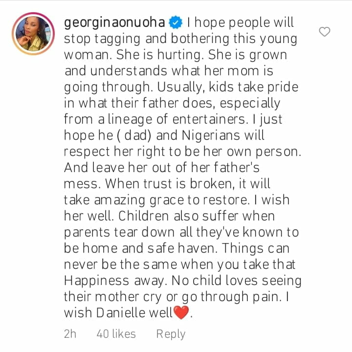 Reaction as Danielle Edochie distances herself from father
