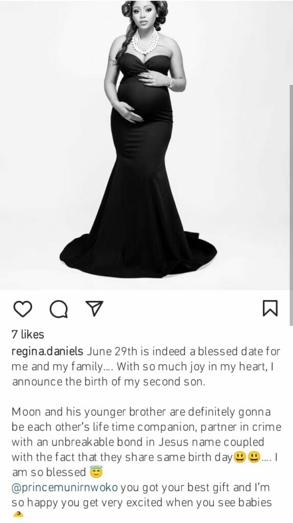 Regina Daniels announces birth of her son