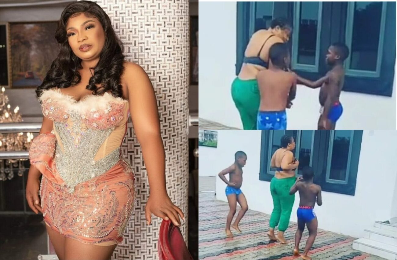 Laide Bakare plays in the rain with her kids