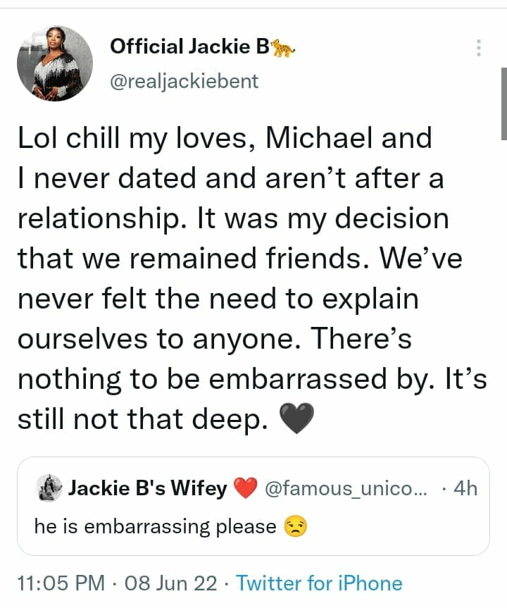 Jackie B defends Michael