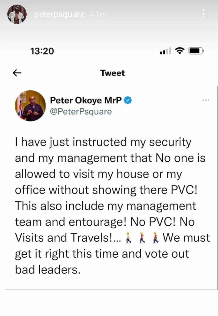 Peter Okoye gives instructions to his security