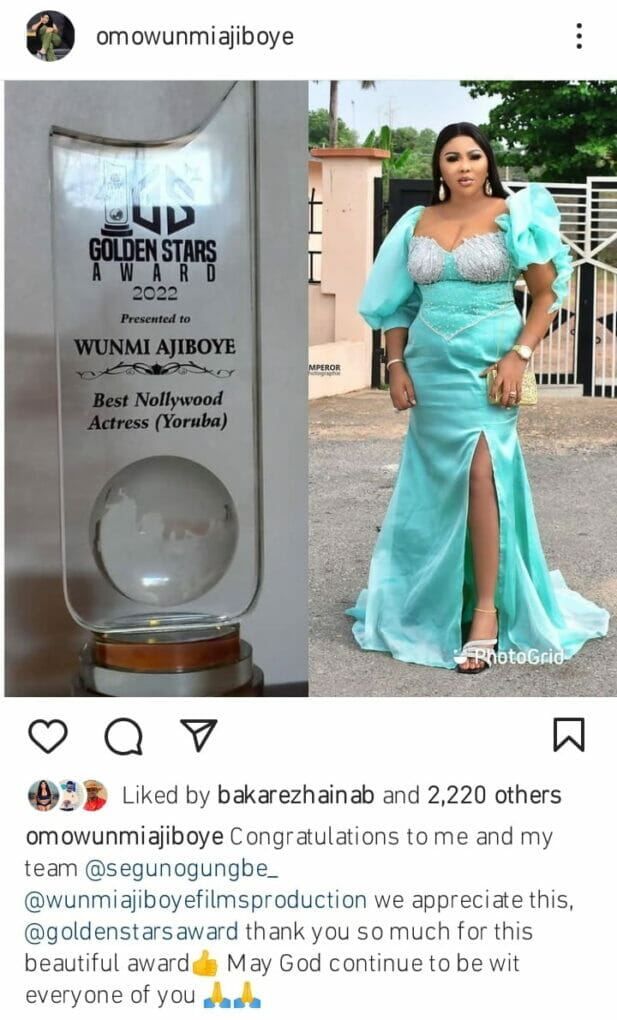 Wumi Ajiboye wins Best Nollywood actress Yoruba
