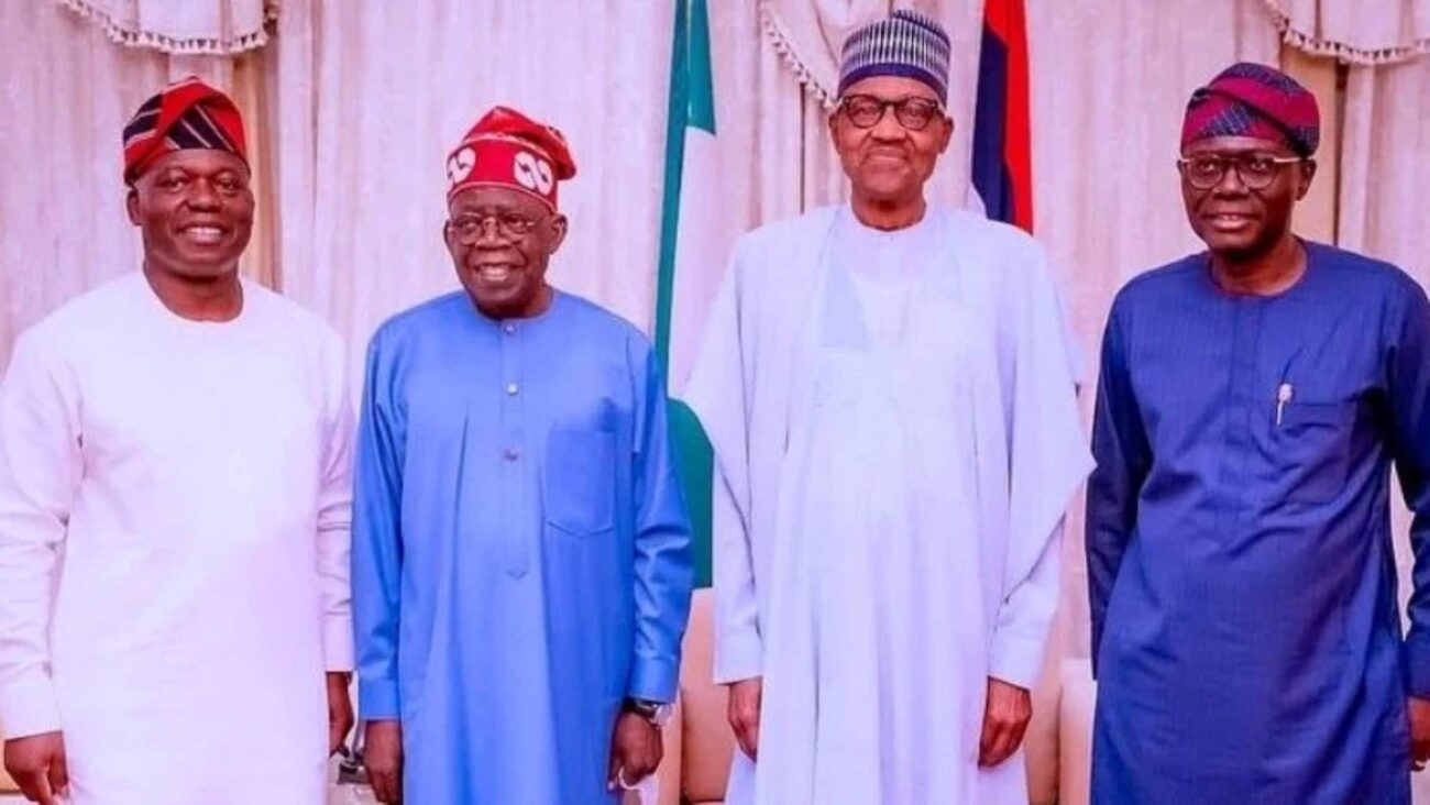 Sanwo-Olu, Tinubu and Buhari at the presidential Villa