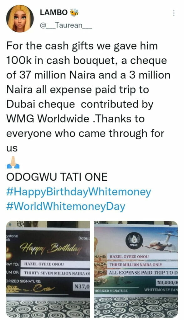 Fans gift Whitemoney N37million