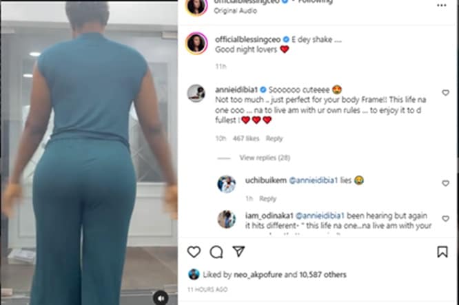 Annie Idibia reacts to Blessing CEO bum enlargement