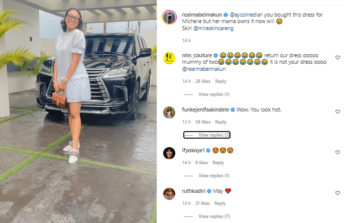 Funke Akindele reacts as Comedian AY's wife steps out in daughter's dress (video)