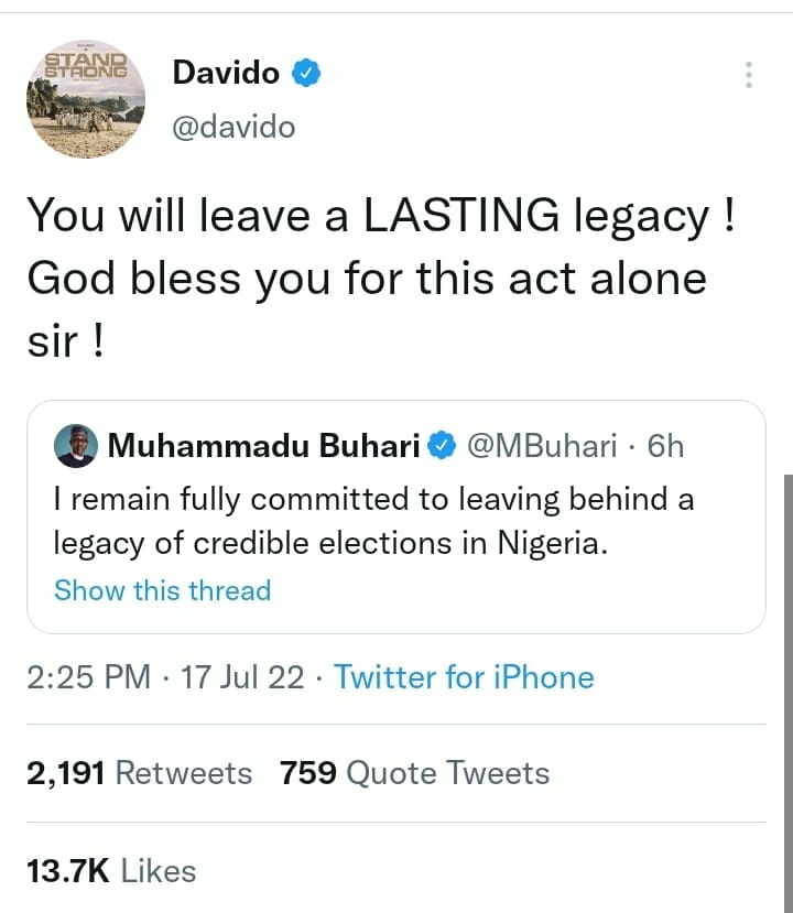Davido eulogises President Buhari